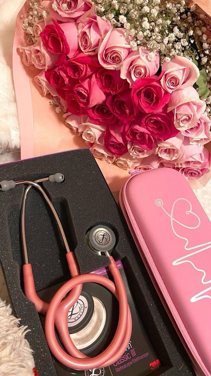 Pink stethoscope and luxury items — nurse entrepreneur aesthetic